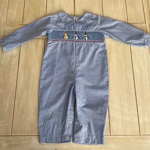 Royal Child Blue Gingham Long Sleeve Romper Smocked Snowmen 24 Months